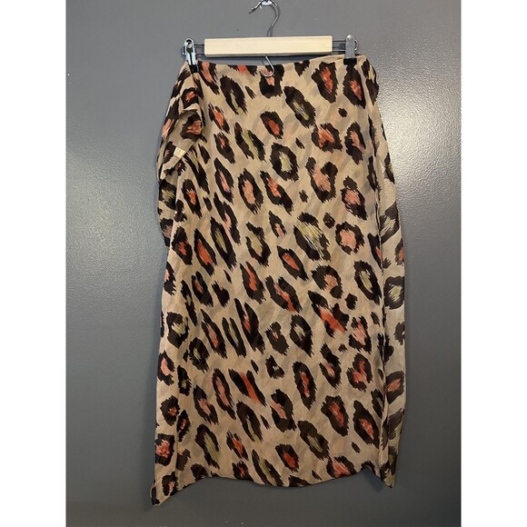 Leopard Print Scarf Womens One Size Beige Brown Orange Silk Blend Sheer - Picture 3 of 6
